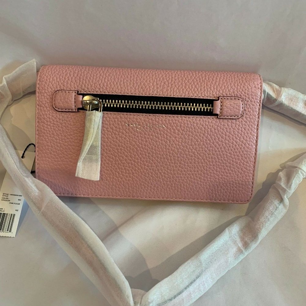 Marc Jacobs Gotham Crossbody Wallet on Strap Bag Leather NEW Pink Fleur